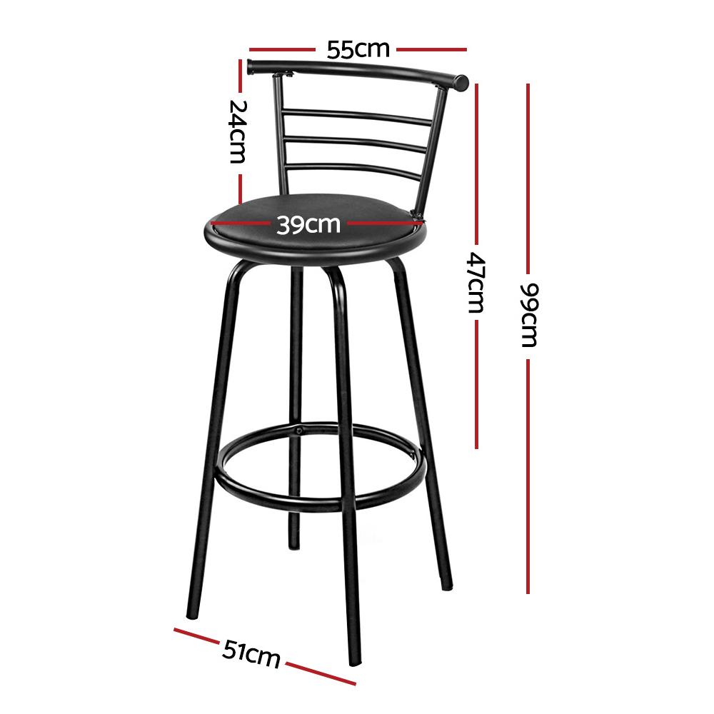 Artiss Set of 4 PU Leather Bar Stools in black with steel base, featuring a 360-degree swivel seat and curved backrest.